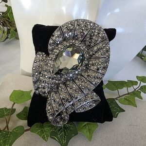 Large Vintage Silver Statement CZ Brooch Pin